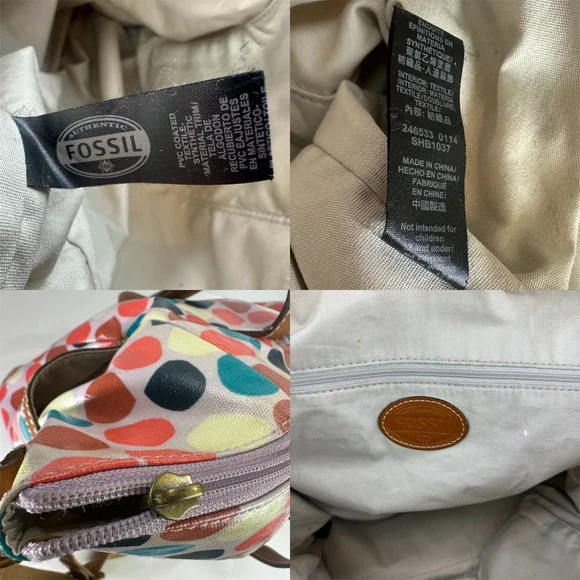 *Flawed Fossil Multicolor Geo Dot Print Coated Satchel Tote Bag Zip Top w/ Strap - Picture 3 of 16